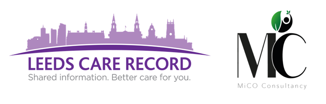Leeds Care Record logo with MIC consultants logo against a white background